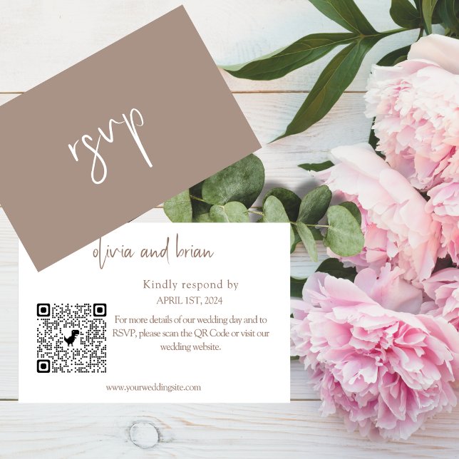Pastel Brown Wedding RSVP QR Code Enclosure Card (Creator Uploaded)