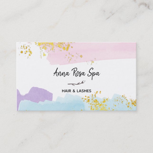 *~* Pastel Brush Splash Gold Glitter Rose Bud  Business Card (Front)