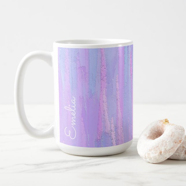 Pastel Brush Strokes Personalized Coffee Mug (With Donut)