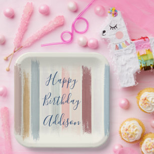 Pastel brush strokes personalized paper plate