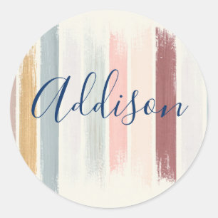 Pastel brush strokes personalized throw pillow classic round sticker