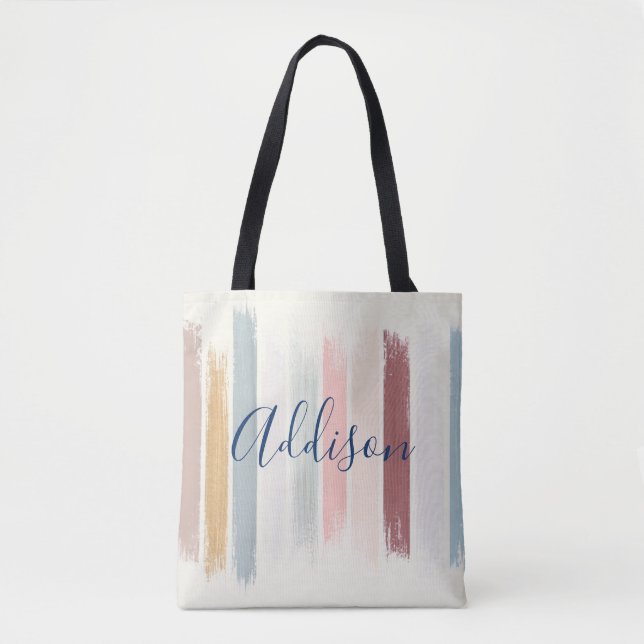 Pastel brush strokes personalized  tote bag (Front)