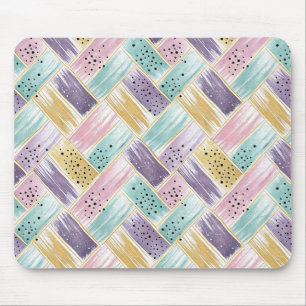Pastel Brushstroke & Gold Crisscross Abstract Mouse Pad