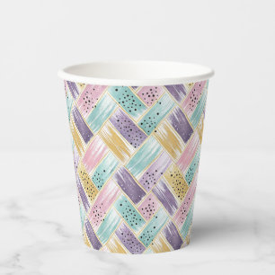 Pastel Brushstroke & Gold Crisscross Abstract Paper Cups
