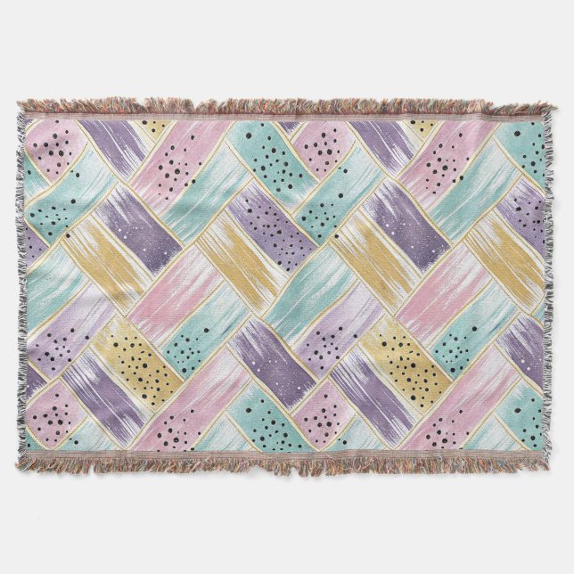 Pastel Brushstroke & Gold Crisscross Abstract Throw Blanket (Front)