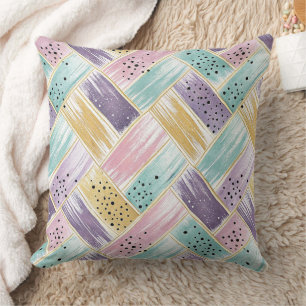 Pastel Brushstroke & Gold Crisscross Abstract Throw Pillow