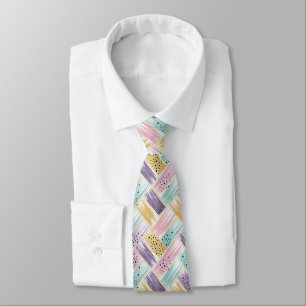 Pastel Brushstroke & Gold Crisscross Abstract Tie