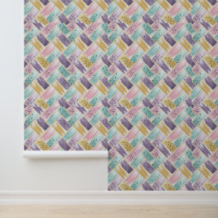 Pastel Brushstroke & Gold Crisscross Abstract Wallpaper