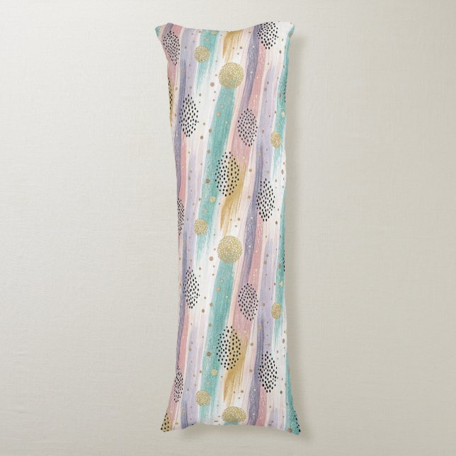 Pastel Brushstroke & Gold Geometric Abstract Body Pillow (Front Vertical)