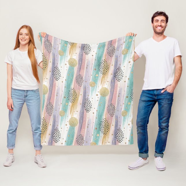 Pastel Brushstroke & Gold Geometric Abstract Fleece Blanket (In Situ)