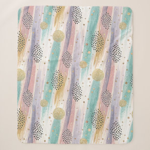 Pastel Brushstroke & Gold Geometric Abstract Sherpa Blanket