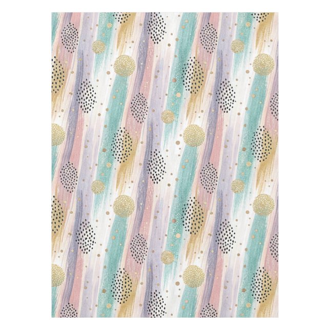 Pastel Brushstroke & Gold Geometric Abstract Tablecloth (Front)