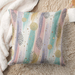 Pastel Brushstroke & Gold Geometric Abstract Throw Pillow