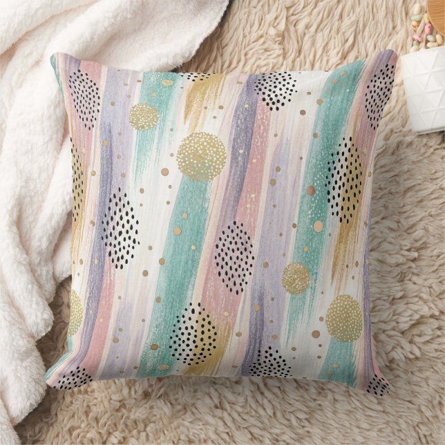 Pastel Brushstroke & Gold Geometric Abstract Throw Pillow (Blanket)