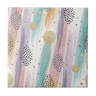Pastel Brushstroke & Gold Geometric Abstract Tile