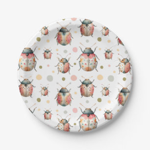 Pastel Bugs Cute Insect Pattern Watercolor Beetles Paper Plate