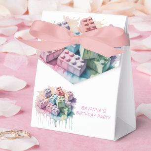 Pastel Building Block Splash Girl Birthday Party Favor Box