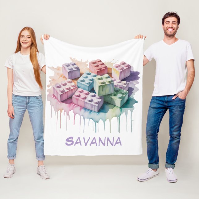 Pastel Building Block Splash Girl Birthday Party Fleece Blanket (In Situ)