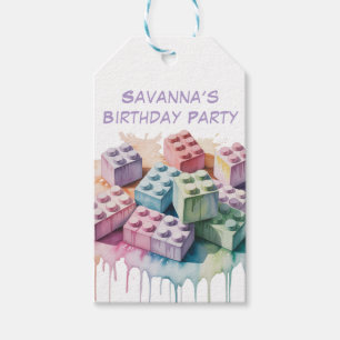 Pastel Building Block Splash Girl Birthday Party Gift Tags