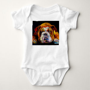 Pastel bulldog, modern artistic portrait. baby bodysuit