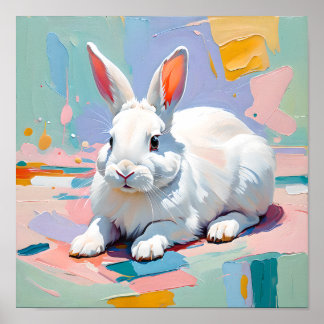 Pastel Bunny Bliss – Abstract White Rabbit Poster