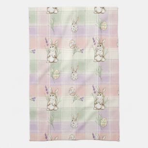 Pastel Bunny Egg Gingham Spring Pattern Kitchen Towel