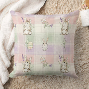 Pastel Bunny Egg Gingham Spring Pattern Throw Pillow