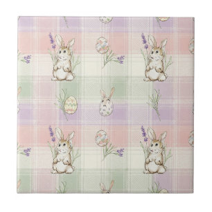 Pastel Bunny Egg Gingham Spring Pattern Tile