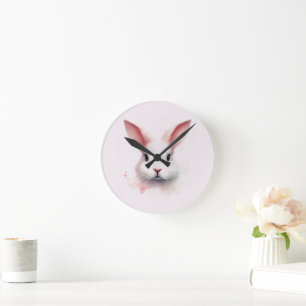 Pastel Bunny Face Pink Wall Clock