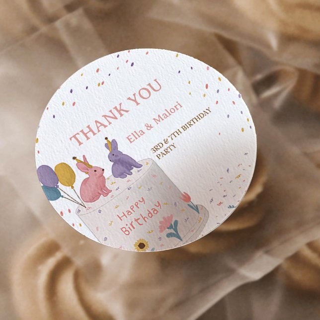 Pastel Bunny Joint Birthday for Sister Brother Classic Round Sticker (Creator Uploaded)