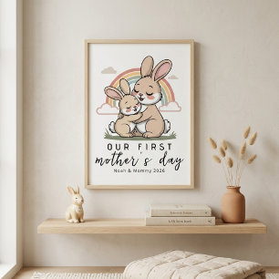 Pastel Bunny Mom Baby First Mothers Day Calm Love Poster