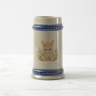 Pastel Bunny Wildflower Illustration Beer Stein