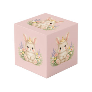 Pastel Bunny Wildflower Illustration for a Magical Cube