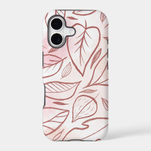Pastel Burgundy Drawn Leaves Pattern