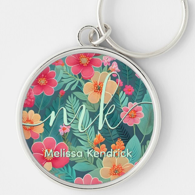 Pastel Buttercup Oriental Embroidery Floral Art Keychain (Front)