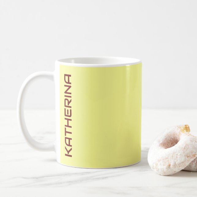 Pastel Buttercup Solid Colour Personalized  Coffee Mug (With Donut)