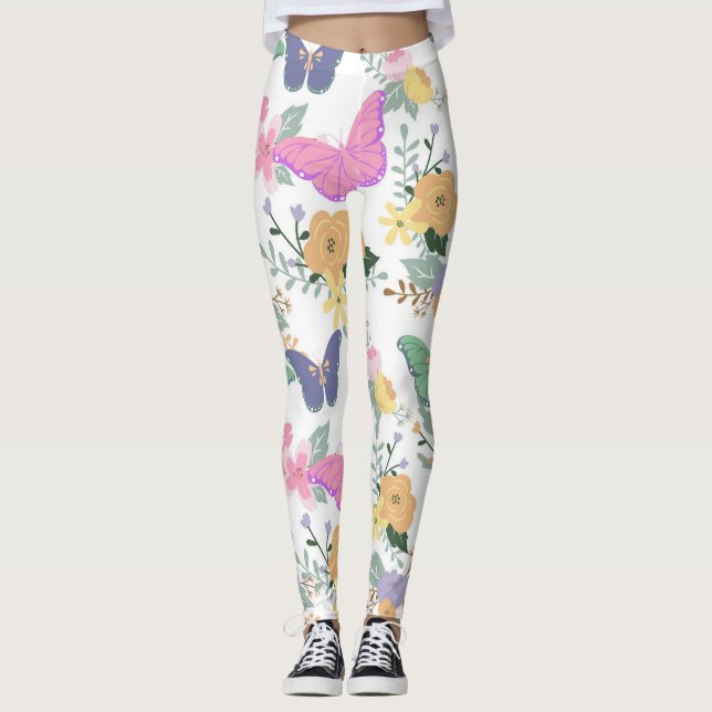 Pastel Butterflies and flowers Leggings (Front)
