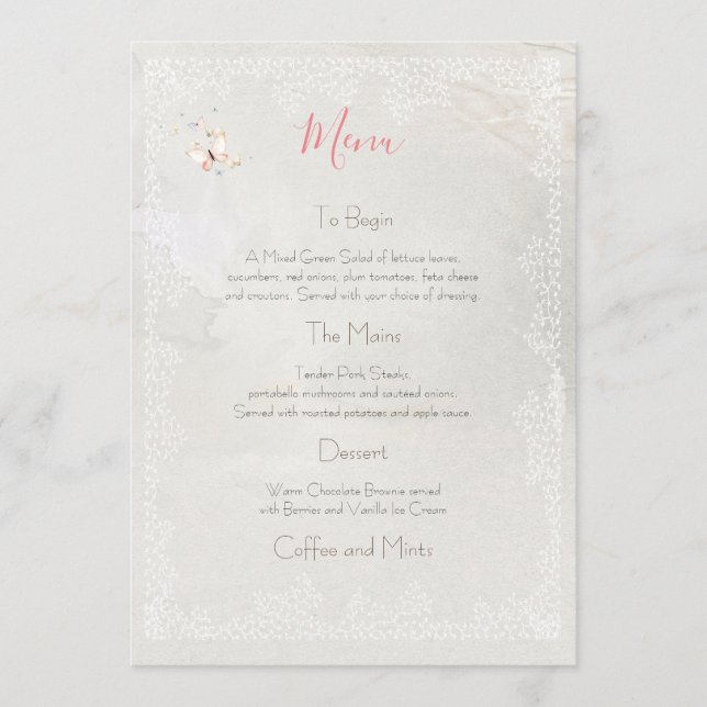 Pastel Butterflies Design, Menu Mariage (Devant)