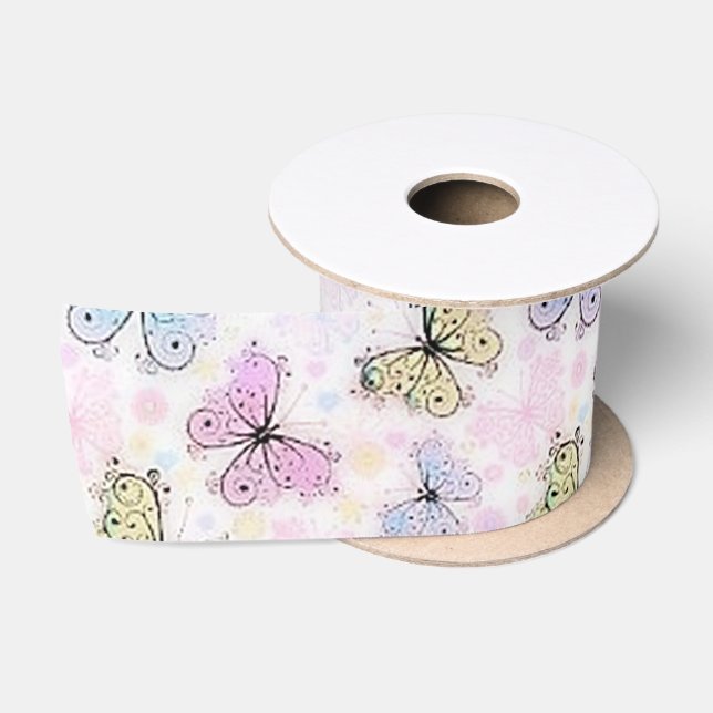 pastel butterflies satin ribbon (Spool)