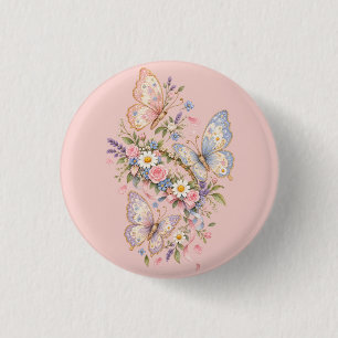 Pastel Butterfly Birthday Garden 1 Inch Round Button