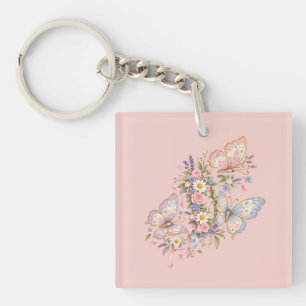 Pastel Butterfly Birthday Garden  Keychain