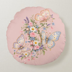 Pastel Butterfly Birthday Garden Round Pillow
