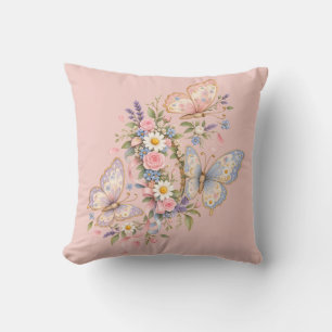 Pastel Butterfly Birthday Garden Throw Pillow