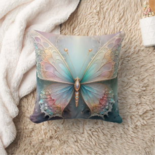 Pastel Butterfly Fractal Art , Throw Pillow