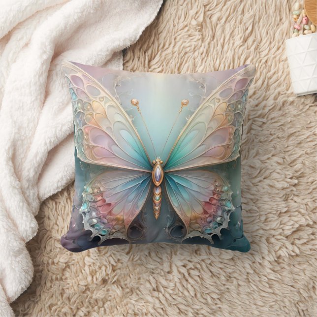 Pastel Butterfly Fractal Art , Throw Pillow (Blanket)