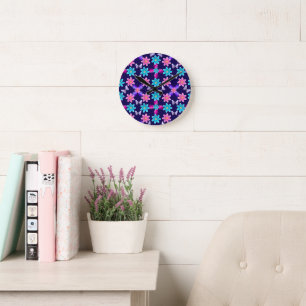 Pastel Butterfly Garden Pattern Cottagecore Round Clock