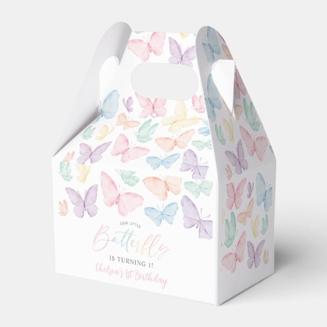 Pastel Butterfly Girl's 1st Birthday Rainbow Party Favor Box (Front Side)
