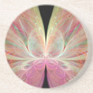 Pastel Butterfly in Abstract Sandstone Coaster