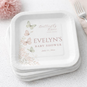 Pastel Butterfly Kisses Baby Wishes Baby Shower Paper Plate