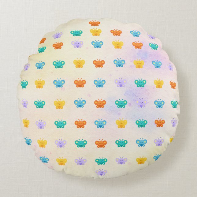 Pastel Butterfly Round Pillow (Front)